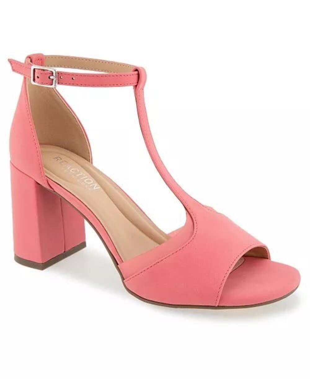 Kenneth Cole Reaction Women's Lady T-strap Dress Heel Sandal Tea Rose Size 9M